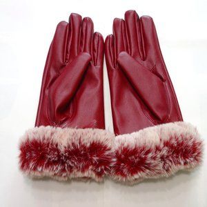 Vegan Leather Gloves with faux fur trim and soft velvet lining.